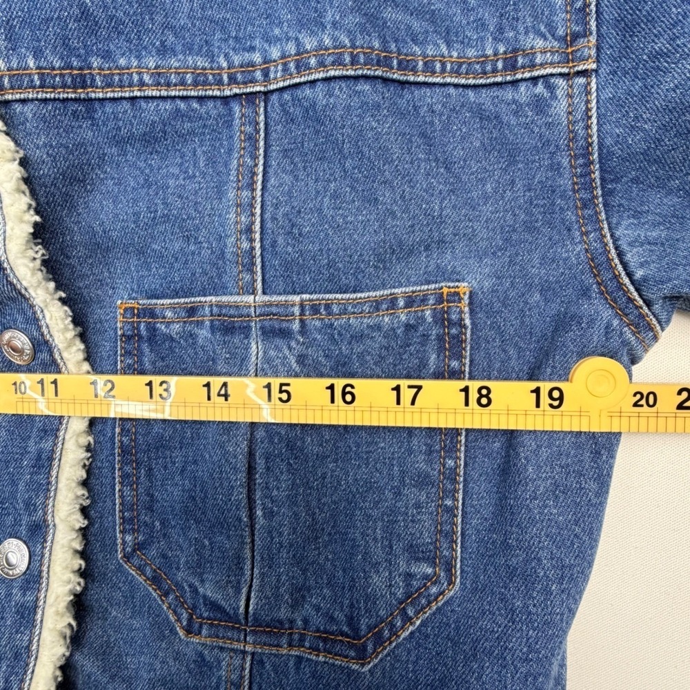Y2K Forever 21 Sherpa Lined Trucker Denim Jacket Blue Medium Wash Faux Fur Small - Picture 9 of 11